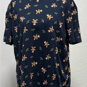 Festive Holiday Ugly T-shirt Navy Gingerbread Men Tee Sinsay 100% Cotton L Funny